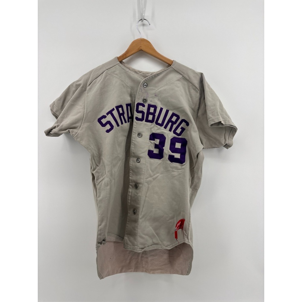 Rawlings Mens Gray Strasburg Virginia #39 Baseball Jersey Button Up Size 44